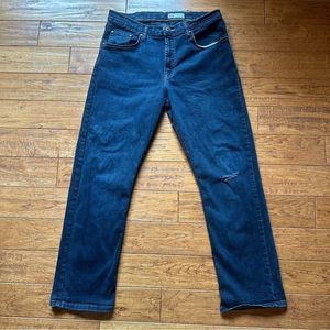 Wrangler Medium Wash Distressed Blue Denim Straight Leg